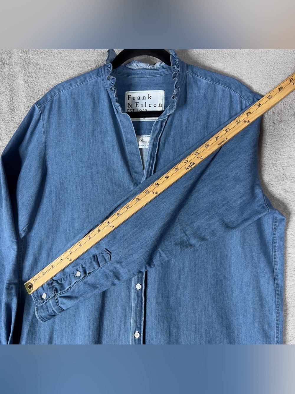 Frank & Eileen Ruffle Mary Denim Shirtdress Women's Medium Stonewash Indigo Mini - Picture 11 of 12